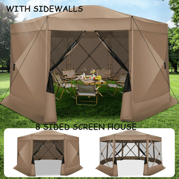COBIZI Pop up Gazebo 15x15 Screen Tent for Camping, Outdoor Screened Gazebo with 7 Sidewalls, Portable Hub Tent with Carrying Bag and Ground Stakes, Khaki
