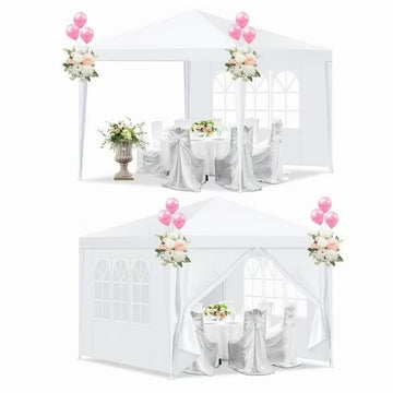 COBIZI 10x10 Party Tent Canopy Tent for Party with 4 Removable Sidewalls Waterproof Outdoor Shelter for Weddings and Events,White