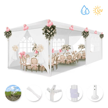 COBIZI 10x20 Party Canopy Tent with 4 Removable Sidewalls Waterproof Outdoor Shelter for Weddings and Events,White