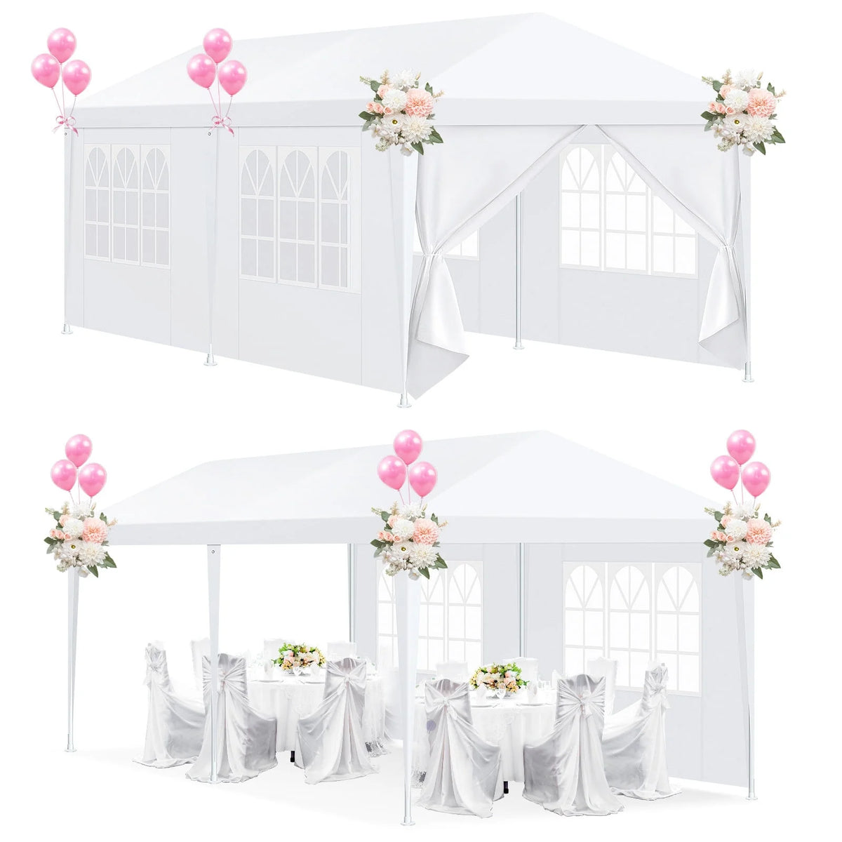 COBIZI 10'x20' Waterproof Party Tent - Outdoor Canopy with 4 Removable Walls, White