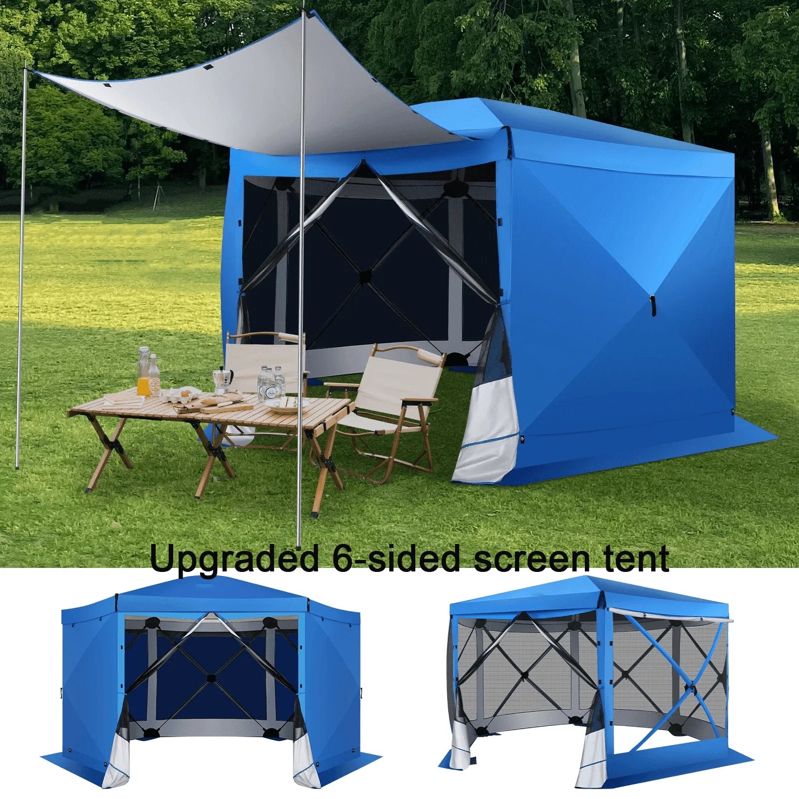 COBlZl 12'x12' Pop Up Gazebo 6-Sided Screen House Tent for Camping, Outdoor Instant Stargazing Gazebo Canopy with Awning 2.0,Portable Hub Tent with
