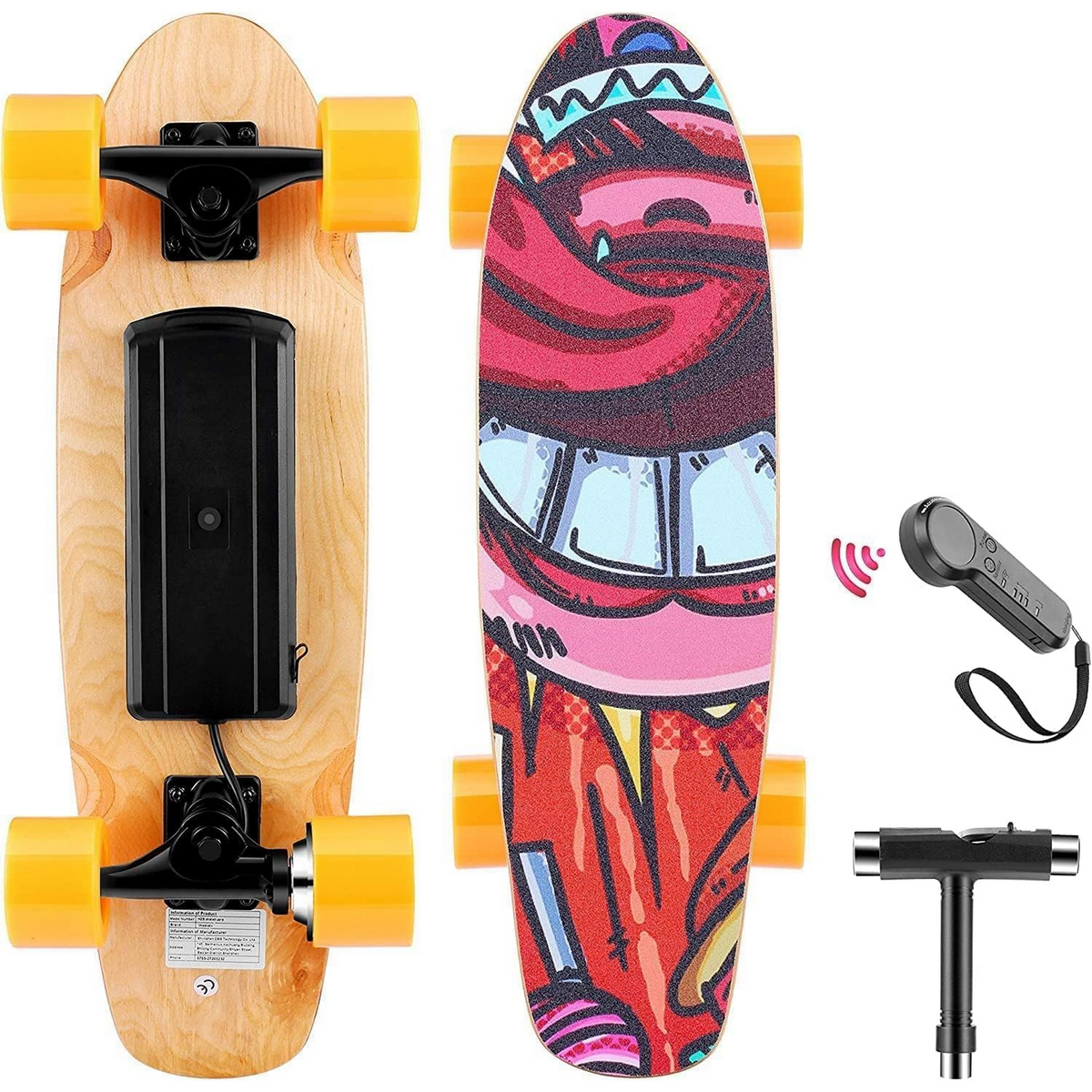 Caroma 350 W Elektro-Skateboard mit kabelloser Fernbedienung, für Erwachsene, Jugendliche und Kinder, Orange 