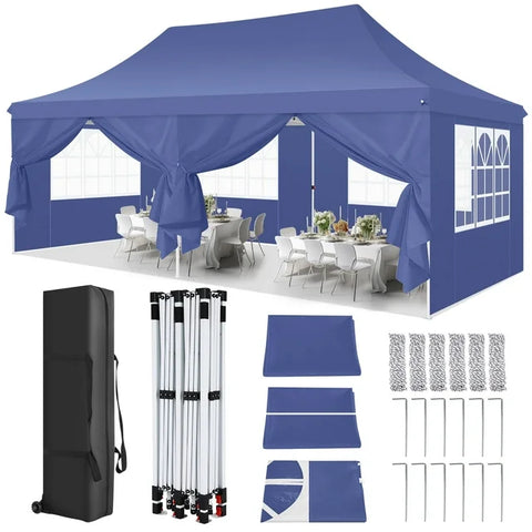 Cobizi 10x20 with 6 Disassembly Side Wall Pop -up Duty Sheds,for Outdoor Canopies for Party Weddings,Real-time Sunscreen with Upgraded Roofs and Handbags,Plus 4 Sandbags,Plus 4 Sandbags,dark blue