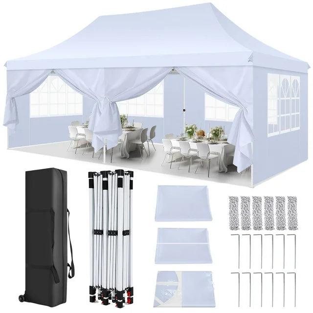 Cobizi 10x20 with 6 Disassembly Side Wall Pop -up Duty Sheds,for Outdoor Canopies for Party Weddings,Real-time Sunscreen with Upgraded Roofs and Handbags,Plus 4 Sandbags,Plus 4 Sandbags,white