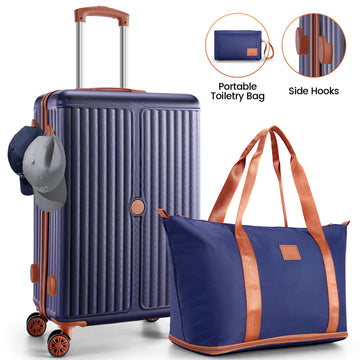 COBIZI Luggage Sets 4 Piece with 360° Spinner Wheels, Carry on Luggage with TSA Lock, Luitcases Hardshell ABS+PC, Suitcase Set for Travel, Black(13/20+Travel Bag + Toiletry Bag)