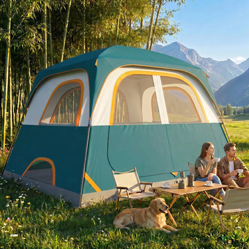 COBIZI 4/6/8 Person Tent for Camping, Waterproof with Rainfly, Windproof, Mesh Door & Ventilation Windows, Dark Green