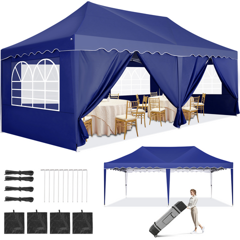 COBIZI 10x20 Party Tent Canopy Tent with 6 Sidewalls, UPF 50+, Waterproof Portable Pop Up Canopy Outdoor , Large Event Tent for Backyard, Wedding, Market, Blue