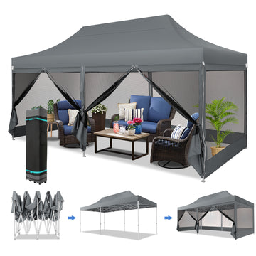 COBIZI 10x20 Heavy Duty Pop up Canopy with Mosquito Net,Instant Outdoor Shelter Large Canopy Tent for Outside,Gazebo with Mesh Sidewalls for Party,Backyard,Camping,Gray