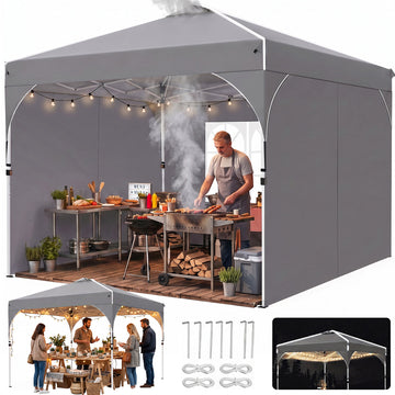 COBIZI 10x10 Pop Up Canopy Tent, Instant Canopy with-Push Center Lock, Air Vent, Removable Sidewalls and Reflective Strips, Outdoor Tent for Party, Camping, Beach, Market,Gray