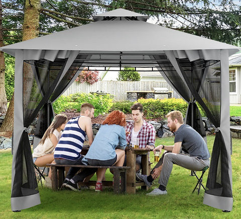 YUEBO 10'x 13' Metal Patio Gazebo, Outdoor Gazebo Canopy Tent for Backyard with Mosquito Netting, Gazebos Shelter with Steel Frame, Patio Covers for Sun and Rain, Gray