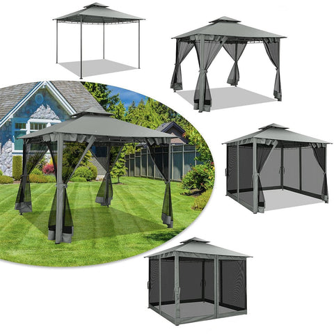 YUEBO 10'x 13' Metal Patio Gazebo, Outdoor Gazebo Canopy Tent for Backyard with Mosquito Netting, Gazebos Shelter with Steel Frame, Patio Covers for Sun and Rain, Gray