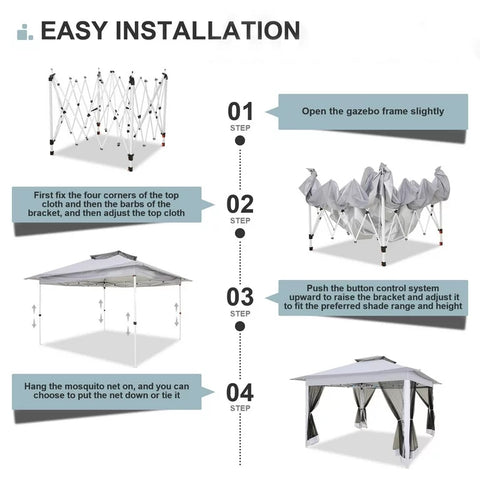 COBIZI Pop-up Gazebo 12x12 Outdoor Gazebo Canopy with Mosquito Netting Patio Tent Backyard Canopy with 2-Tiered Vented Top 3 Adjustable Height and 144 Square Ft of Shade, Beige