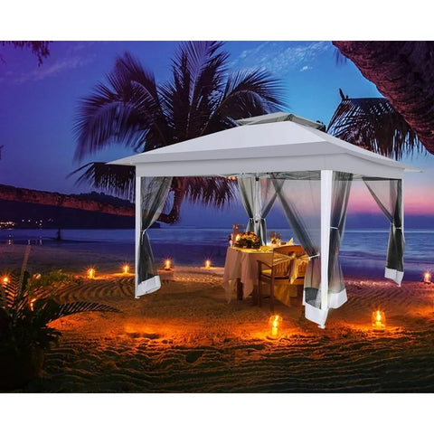 COBIZI Pop-up-Pavillon 12x12 Outdoor-Pavillonüberdachung mit Moskitonetz, Terrassenzelt, Hinterhofüberdachung mit 2-stufiger, belüfteter Oberseite, 3-fach höhenverstellbar und 144 Quadratfuß Schatten, Beige 