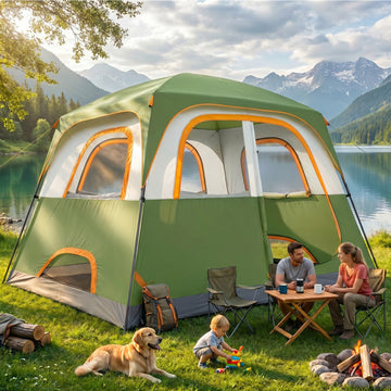 COBIZI 4/6/8 Person Tent for Camping, Waterproof with Rainfly, Windproof, Mesh Door & Ventilation Windows, Green