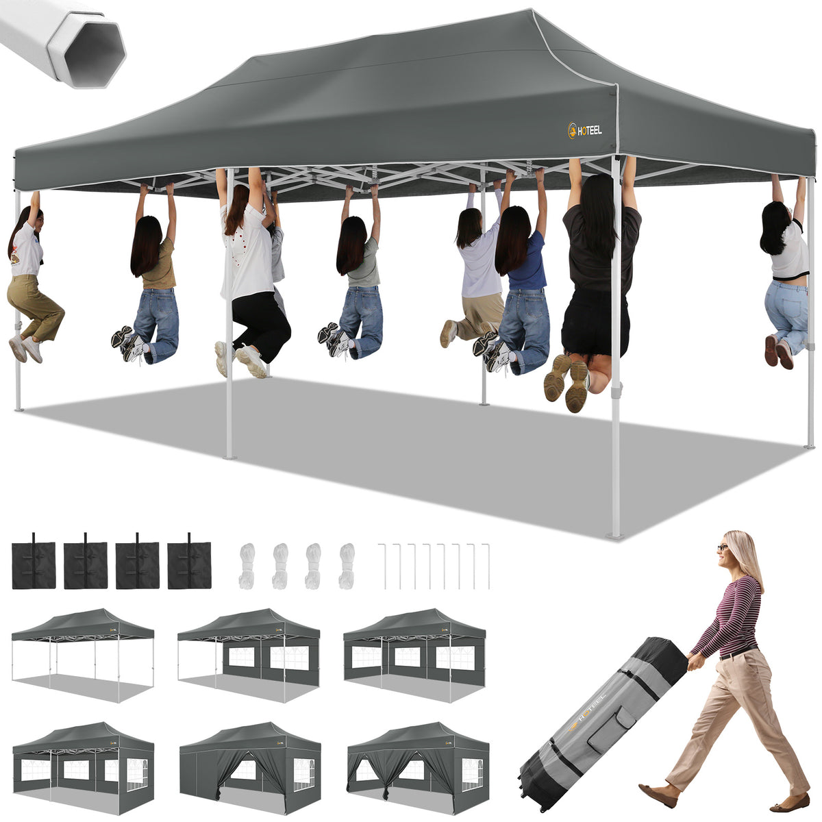 COBIZI Canopy Tent 10x20 Pop Up Heavy Duty Canopy Tent with 6 Removable Sidewalls,Party Tent for Weddings,Beaches,Outdoor Events,Commercial Seasonal Wind UV 50+& Waterproof&Sunburn Protection,Gray