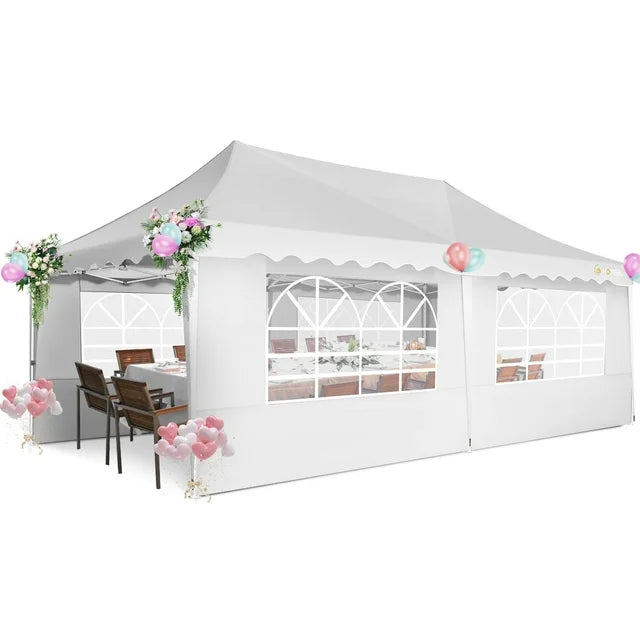 HOTEEL Canopy Tent 10'X20' Pop Up Hollow Tent with 6 Removable Side Walls,Outdoor Event Party Canopy,Instant Portable,Suitable for Parties,Weddings,Camping,with Wheeled Bag,White
