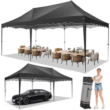 COBIZI Canopy Tent 10X20 Pop-up Canopy with Trolley Case and Rolled Edges,Instant Portable Tent for Outdoor Events,Great for Parties,Weddings,Camping and Beach,Black