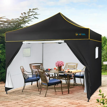 HOTEEL Canopy Tent,10x10 Pop Up Canopy,Outdoor Tent with Mesh Window,Instant Tents for Party,Camping,Commercial,Waterproof Gazebo with 4 Removable Sidewalls,Carry Bag, Black