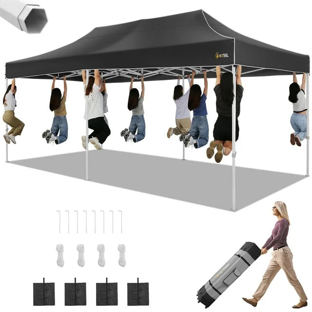HOTEEL Canopy Tent 10x20 Pop Up Heavy Duty Canopy Tent,Commercial Party Tent for Weddings,Beaches,Outdoor Events,All Seasons Wind UV 50+& Waterproof&Sunburn Protection,Black