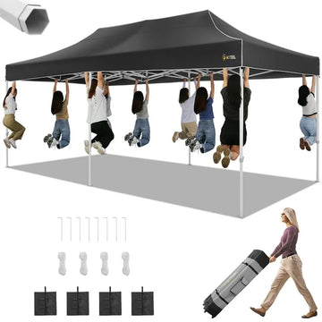 HOTEEL Canopy Tent 10x20 Pop Up Heavy Duty Canopy Tent,Commercial Party Tent for Weddings,Beaches,Outdoor Events,All Seasons Wind UV 50+& Waterproof&Sunburn Protection,Black
