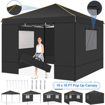 COBIZI 10x10 Pop up Canopy with Sidewalls Waterproof Outdoor Canopy Gazebo Anti-UV Instant Foldable Canopy Tent for Party with Carry Bag,Black