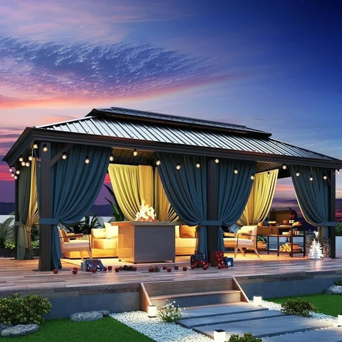 COBIZI 12x20ft Hardtop Gazebo Galvanized Steel Double Roof Permanent Hardtop