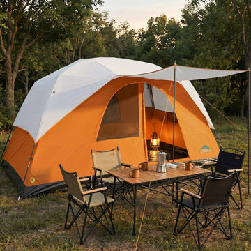 COBIZI 8/10/12 Person Family Camping Tent, 15x9FT Large Cabin Tent with Panoramic Mesh Roof, Waterproof UV Protection, Easy Setup, Removable Rainfly, Orange