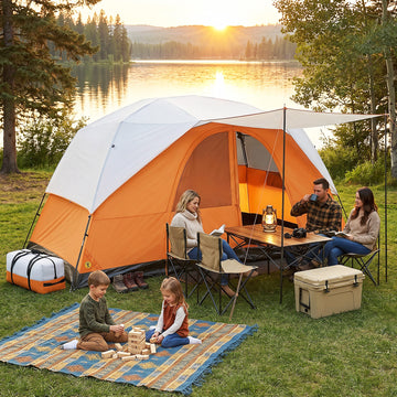 COBIZI 6-8-10 Person Camping Tent,Large Family Cabin Tent with Removable Rainfly,Mesh Roof for Stargazing,84" Tall Center,Waterproof Design,Carry Bag,Orange
