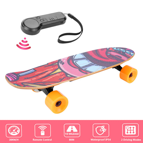 YUEBO Electric Skateboard with Wireless Remote Control, 350W, Max 12.4 MPH, 7 Layers Maple E-Skateboard, 3 Speed Adjustment for Adults, Teens, and Kids, Orange