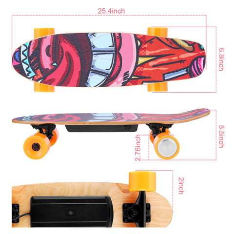 YUEBO Elektro-Skateboard mit kabelloser Fernbedienung, 350 W, max. 12,4 MPH, 7-lagiges E-Skateboard aus Ahornholz, 3 Geschwindigkeitsstufen für Erwachsene, Jugendliche und Kinder, Orange 