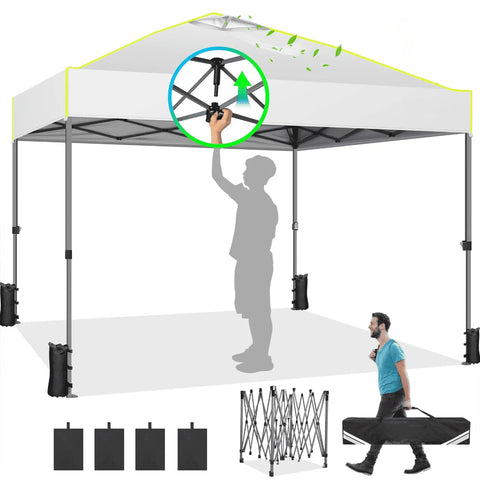 SANOPY 10' x 10' Outdoor Canopy Party Tent EZ Pop Up Canopy Commercial Instant Canopies Gazebo with Air Vent, 8 Stakes & 4 Ropes & 4 Sandbags for Beach Wedding Picnics Camping