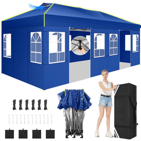 SANOPY 10' x 10' Outdoor Canopy Party Tent EZ Pop Up Canopy Commercial Instant Canopies Gazebo with Air Vent, 8 Stakes & 4 Ropes & 4 Sandbags for Beach Wedding Picnics Camping