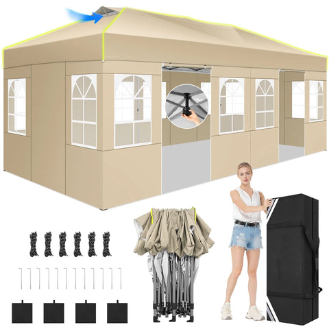 SANOPY 10' x 10' Outdoor Canopy Party Tent EZ Pop Up Canopy Commercial Instant Canopies Gazebo with Air Vent, 8 Stakes & 4 Ropes & 4 Sandbags for Beach Wedding Picnics Camping