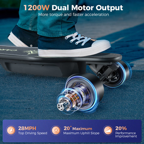 Caroma 38" Electric Skateboard with Remote, 1200W Brushless Motor, 16 Miles Range & 28 Mph Top Speed, Max Load 300lbs, 9 Layer Maple Wood, Electric Longboard for Teens