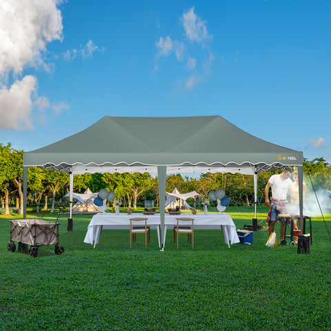 HOTEEL Canopy Tent 10X20 Pop Up Hollow Tent with 6 Removable Side Walls,Outdoor Event Party Canopy,Instant Portable,Suitable for Parties,Weddings,Camping and Beaches,with Wheeled Bag,Grey Green