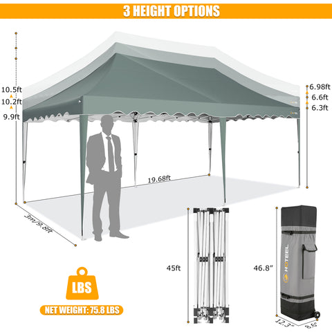 HOTEEL Canopy Tent 10X20 Pop Up Hollow Tent with 6 Removable Side Walls,Outdoor Event Party Canopy,Instant Portable,Suitable for Parties,Weddings,Camping and Beaches,with Wheeled Bag,Grey Green
