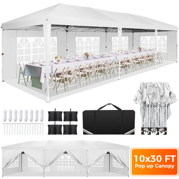 COBIZI 10x30 Pop up Canopy with Sidewalls Waterproof Canopy Tent for Outside Party Event Commercial Market Outdoor Patio Gazebo with Carry Bag,Black