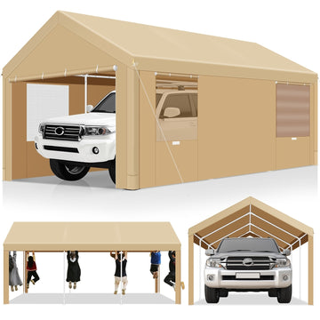 SANOPY 12'x20' Carport Car Canopy Tent Heavy Duty Upgrade 2.0 Outdoor Metal Carport Garage with 4 Roll-up Ventilated Mesh Windows & 4 Roll-up Sidewalls for Car, Truck, Boat