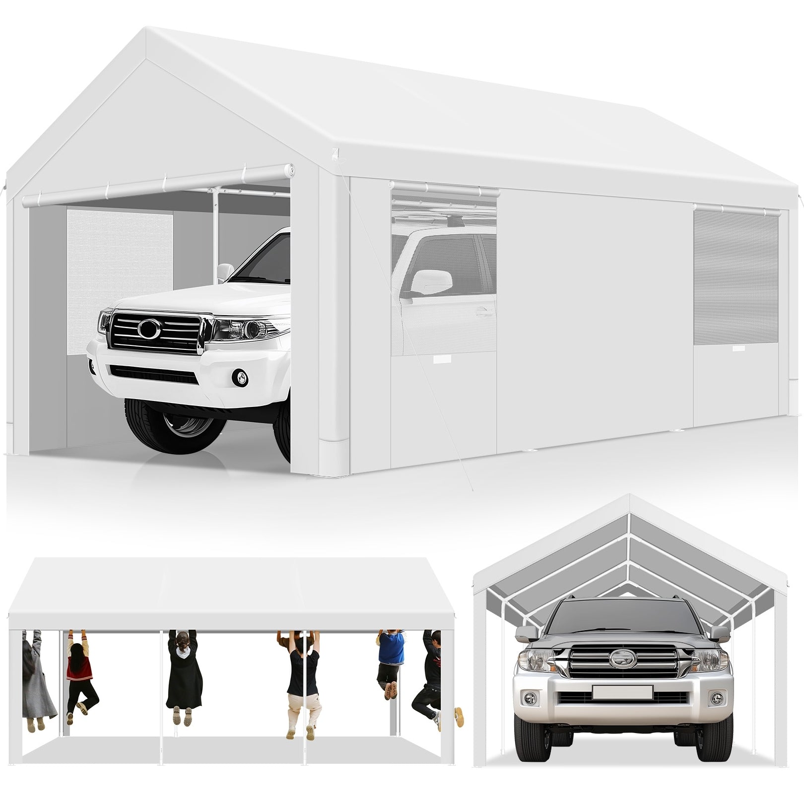 SANOPY 12'x20' Carport Car Canopy Tent Heavy Duty Upgrade 2.0 Outdoor Metal Carport Garage with 4 Roll-up Ventilated Mesh Windows & 4 Roll-up Sidewalls for Car, Truck, Boat