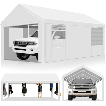 SANOPY 12'x20' Carport Car Canopy Tent Heavy Duty Upgrade 2.0 Outdoor Metal Carport Garage with 4 Roll-up Ventilated Mesh Windows & 4 Roll-up Sidewalls for Car, Truck, Boat