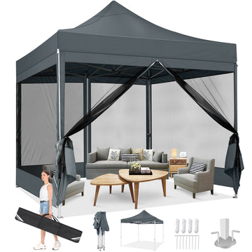 COBIZI 10X10 Heavy Duty Pop up Canopy with Mosquito Net,Instant Outdoor Shelter Large Canopy Tent for Outside,Gazebo with Mesh Sidewalls for Party,Backyard,Camping,Gray