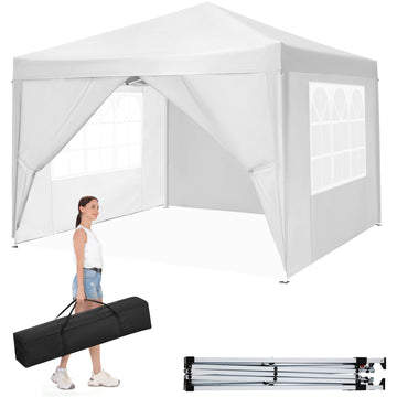 COBIZI 10x10 Pop up Canopy with Sidewalls Waterproof Outdoor Canopy Gazebo Anti-UV Instant Foldable Canopy Tent for Party with Carry Bag,White