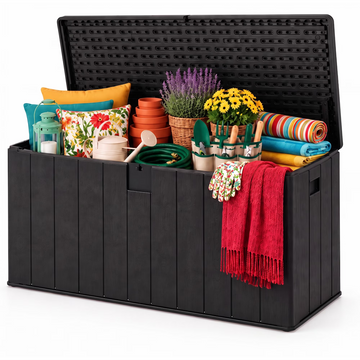 SANOPY 150 Gallon Outdoor Storage Deck Box,Waterproof Large Lockable Storage Container for Patio Furniture and Garden Tools,Black