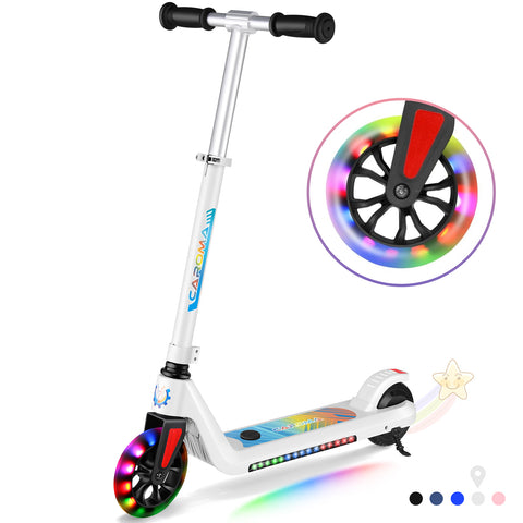 Caroma Electric Scooter for Kids Ages 6-12, Powered E-Scooter with Speeds of 6 MPH, Colorful Rainbow Light, up to 110 lb