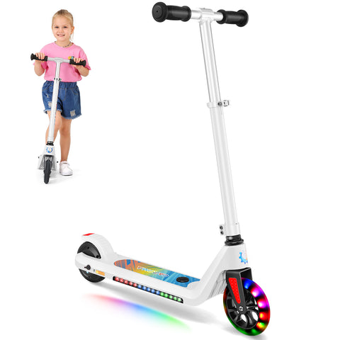 Caroma Electric Scooter , 120W Motor, 10 mph, 80 mins Ride Time, Adjustable Speed & Height, Colorful Lights, LED Display,Ideal Gifts for Kids Ages 6-14