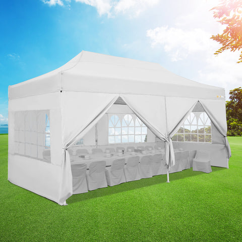HOTEEL Canopy Tent 10x20 Pop Up Heavy Duty Canopy Tent with 6 Removable Sidewalls,Party Tent for Weddings,Beaches,Outdoor Events,Commercial Seasonal Wind UV 50+& Waterproof&Sunburn Protection,White