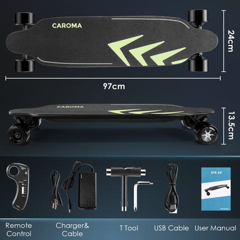 Caroma Electric Skateboard 1200 W Brushless Motor Electric Longboard, 28 Mph Top Speed & 16 Miles Range, Suitable forTeens, 4 Speeds Adjustment, Glow in The Dark