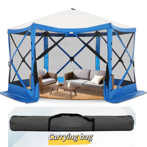 YUEBO 12'x12' Portable Screen House Room, Easy Pop-up Gazebo Outdoor Camping Tent with Carry Bag, Waterproof, UV Resistant, Attached Wind Panels, 8-Person & Table, Gray