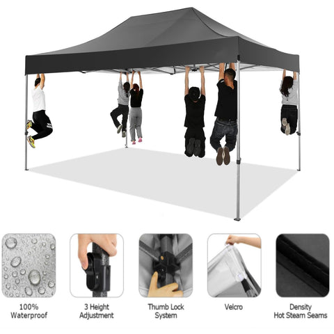 YUEBO 10 x 30 robustes Vordach mit 8 Seitenwänden, Outdoor-Carport mit Rolltasche, Pop-Up-Zelte für Partys, Hochzeiten, Gewerbe, Schwarz