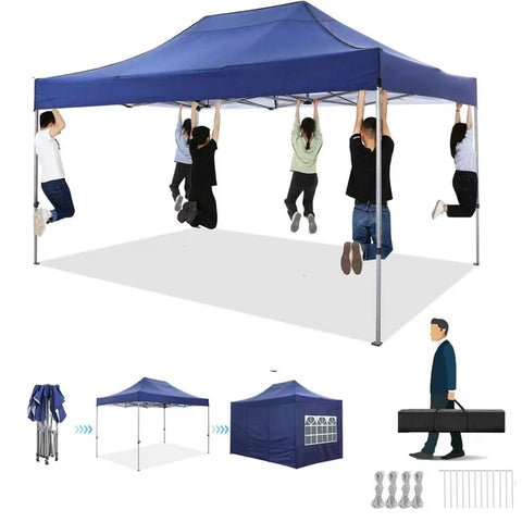 YUEBO 10 x 30 robustes Vordach mit 8 Seitenwänden, Outdoor-Carport mit Rolltasche, Pop-Up-Zelte für Partys, Hochzeiten, Gewerbe, Schwarz